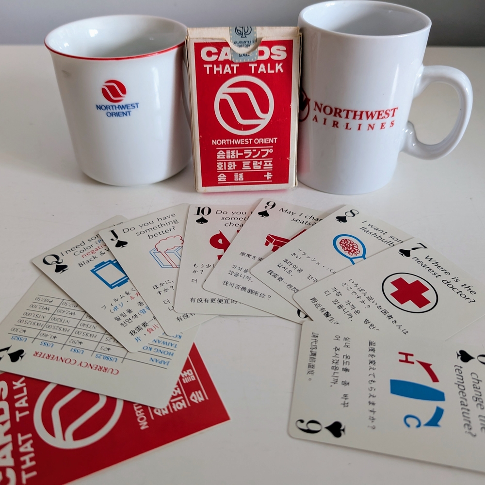 Vintage Northwest Airlines Bundle: Deck of Playing Cards & Mug Set